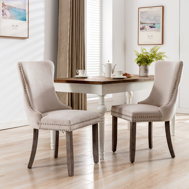 Chaise de salle à manger rembourrée, 2 pièces, beige Pieds en bois massif. Support solide. Coussin en mousse. Chevilles réglables. Chaises Sw8809bg, sur cadre. Dossier haut confortable.