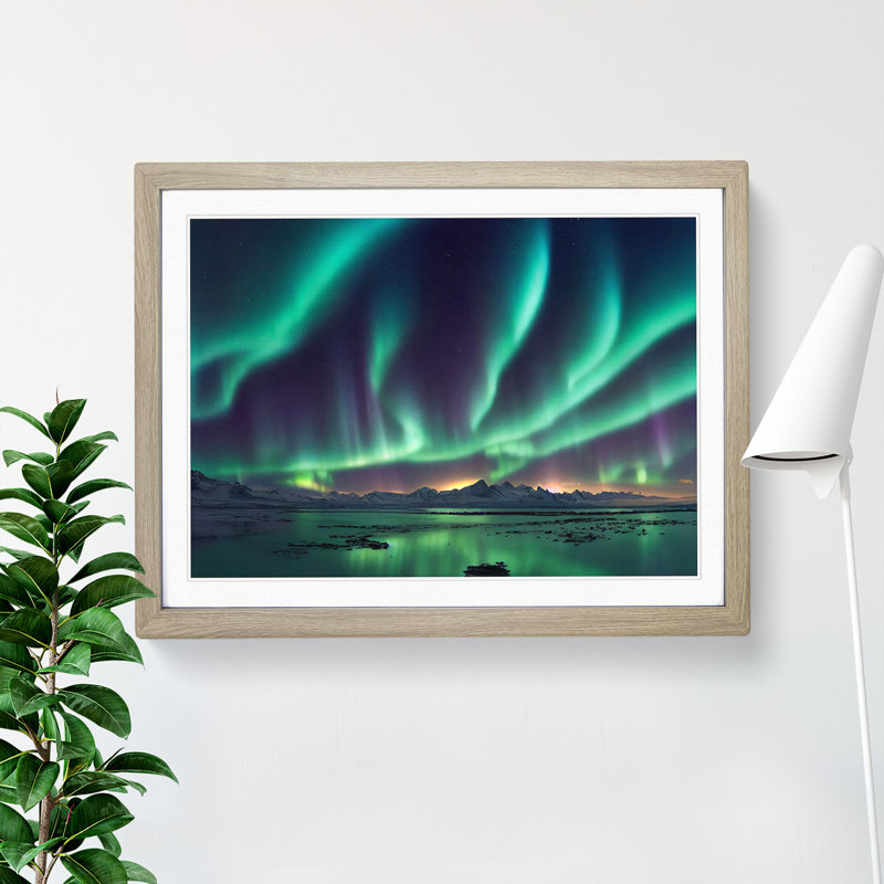 Carefree Northern Lights - Framed Print, 25cm H x 34cm W x 2cm D, Oak Framed