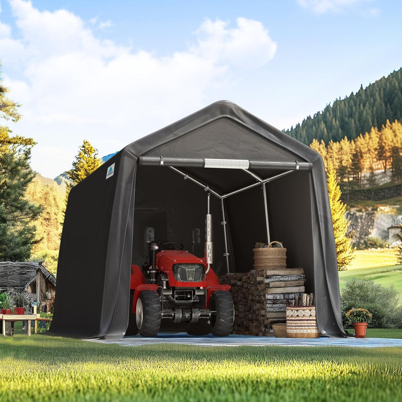 ADVANCE OUTDOOR 8x14 ft Outdoor Carport Storage Shelter Shed Anti-Snow Portable Carport Garage Kit Canopy Tent, Gray, Gray