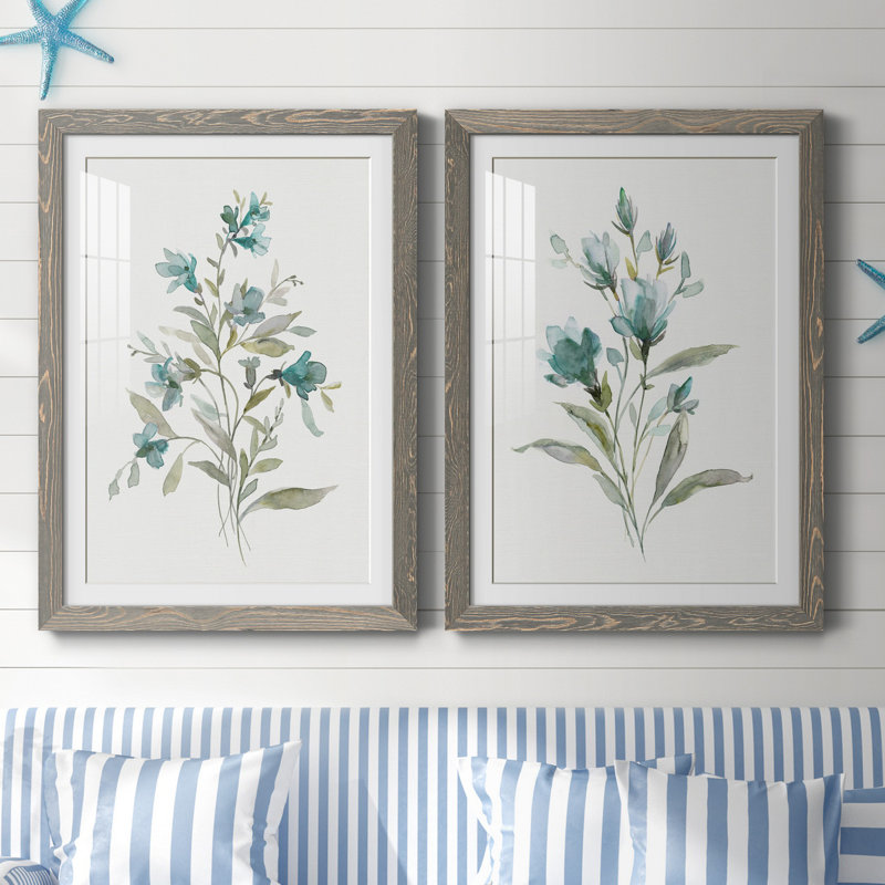Linen Botanical III - ensemble de 2 reproductions d'art, H 37,5 po x l 55 po x P 1,5 po, Cadre en papier gris, Blanc