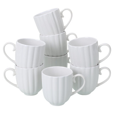Set of 8, Petal Mugs, 13-Ounce, White