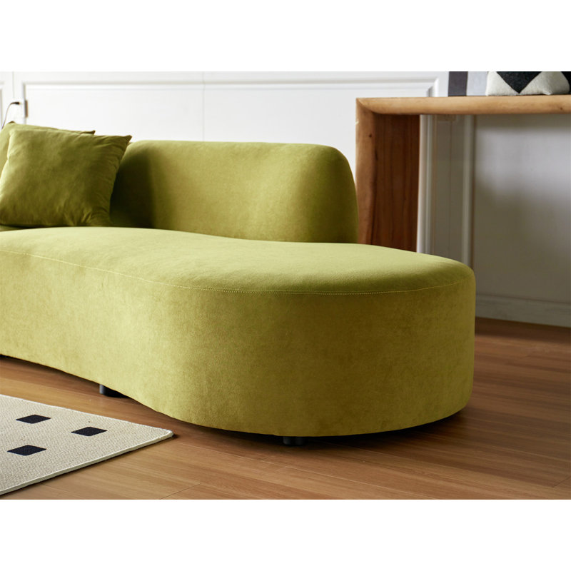 Canapé courbé de 132 po avec coussins décoratifs, Velours vert olive
