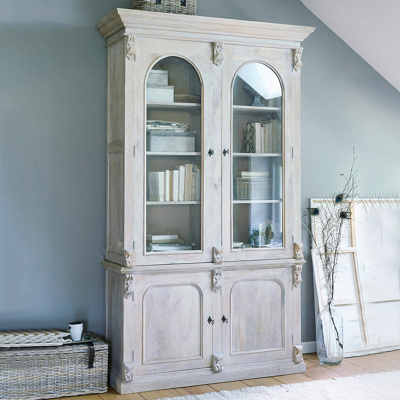 Bois blanc massif + vitrines en verre