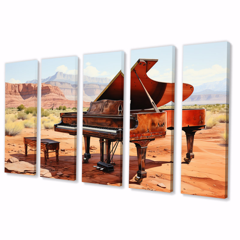 Desert Piano Melody I - Music Piano, art mural 5 pièces sur toile, H 28 po x l 60 po