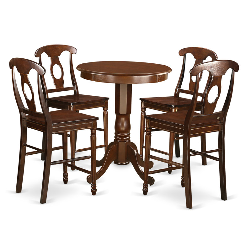 Ensemble de table de salle à manger à hauteur de comptoir 3 pièces comprenant une table de cuisine ronde avec piédestal et 2 chaises de salle à manger, noir et cerise