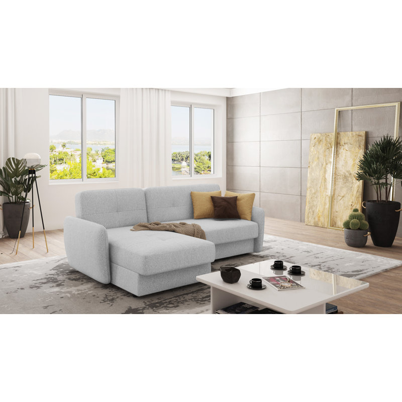 Modern Corner Chaise Sofa Jumbo with sleeping function, Right Hand Facing, Silver