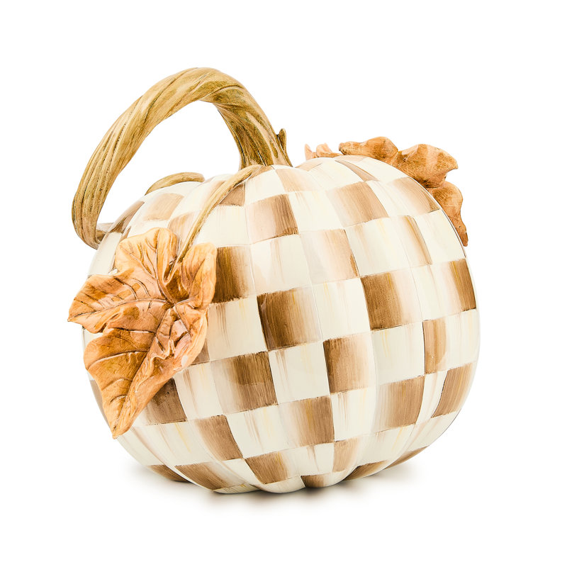 Check Twisted Stem Pumpkin, White/Brown/Gold