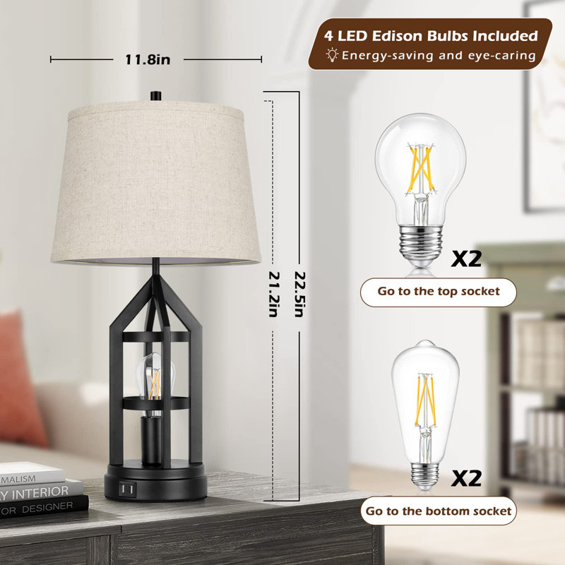 Metal USB Table Lamp, 8.66" H x 7.87" W x 8.66" D