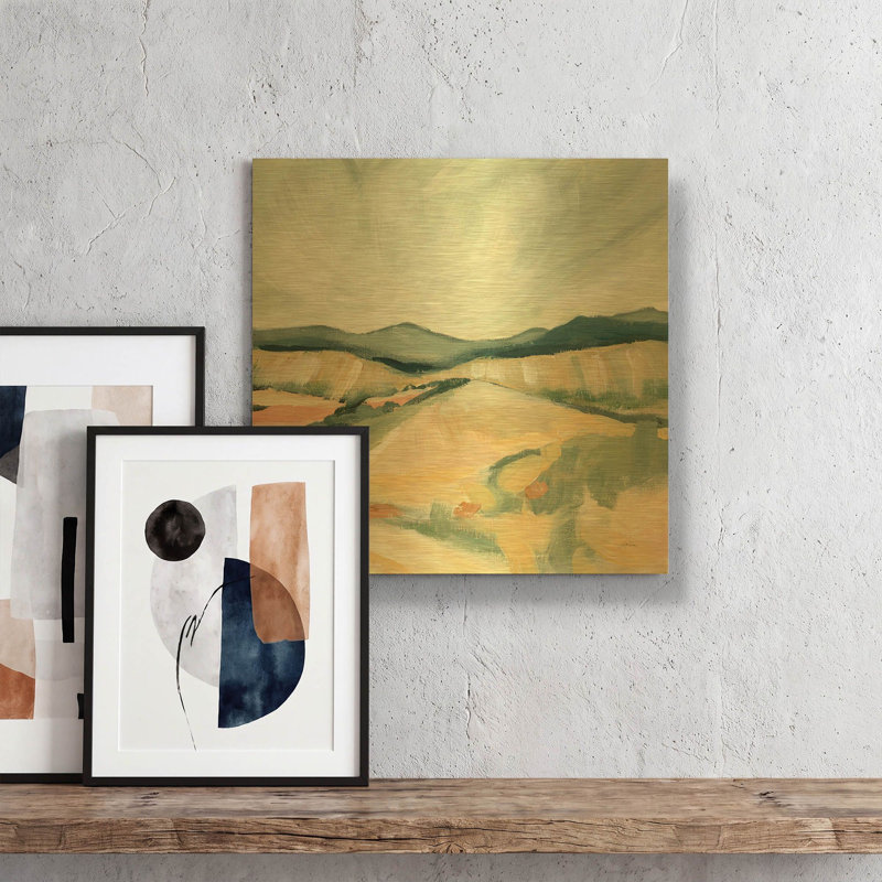 «Vermillion Landscape II» par Katrina Pete, art mural en métal doré, 12 po x 12 po, 12 po x 12 po