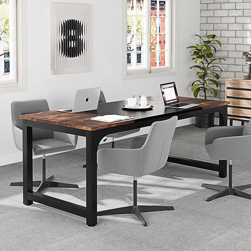Bureau Waltman, Brun rustique / noir, H 29,52 po x l 62,99 po x P 31,49 po