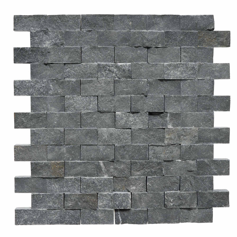 Carreau de mosaïque en marbre noir, Gris, argenté, noir, Aspect de marbre