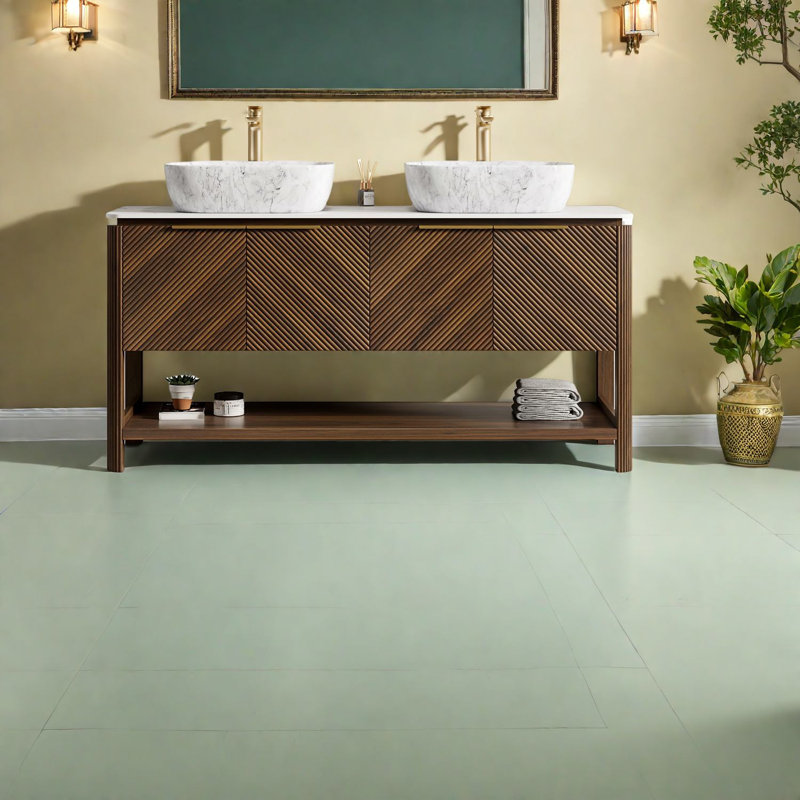 Ensemble de meuble-lavabo moderne 60 "avec comptoir en marbre Premium