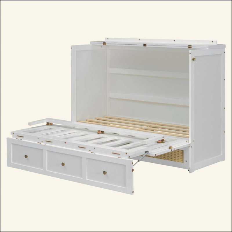 Lit escamotable Murphy avec grands tiroirs, conception compacte et élégante pour la vie moderne, White