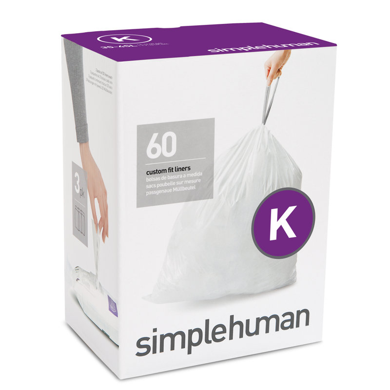 Simplehuman Liners 12 Gallons 50% Post-Consumer Recycled Plastic Trash Bags - 60 Count