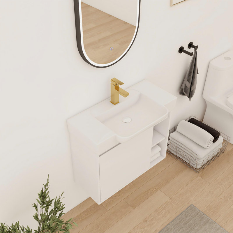 28'' Single Bathroom Vanity With Ceramic Top, White, 28"