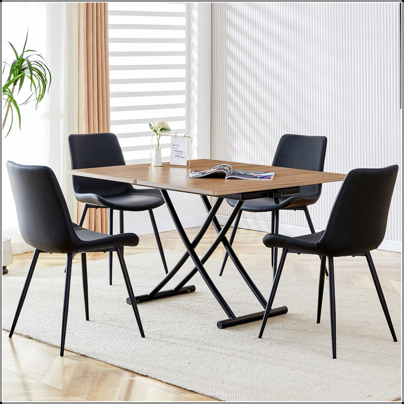 Table de levage multifonctionnelle moderne, hauteur réglable pour diverses utilisations, bureau en grain de bois et pieds en métal noir