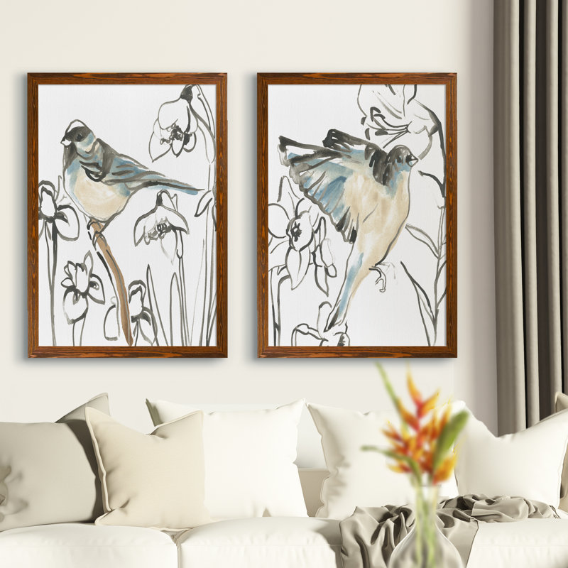 Songbird Meadow - ensemble de 2 peintures encadrées, H 20 po x l 16 po, Toile encadrée, Espresso