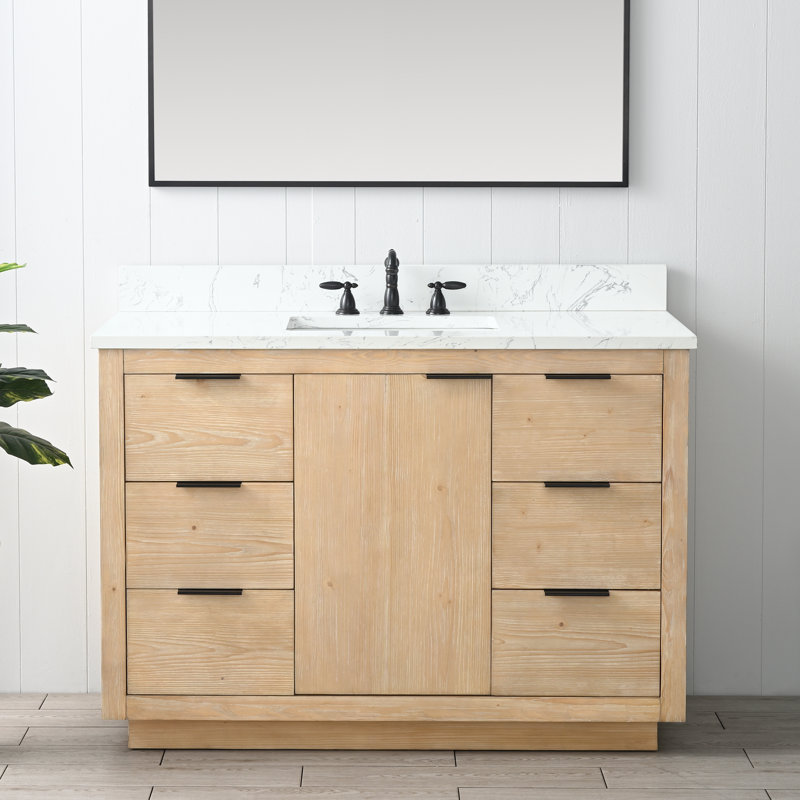Charlyann 48'' Single Bathroom Vanity with Quartz Top, Teak White