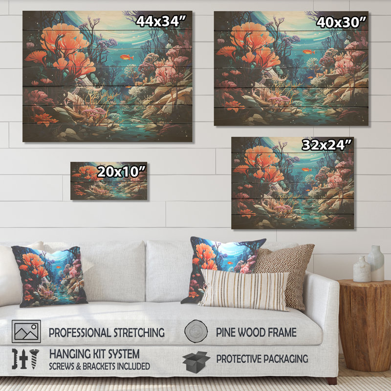 Récifs coralliens de Cozumel I - corail côtier sous l'eau sur bois, H 10 po x l 20 po x P 0,78 po