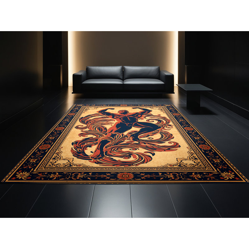 Machine Washable Sanibel Bodybuilder Pose Classic Oriental Rug in Gray – Navy Binding, 2x4