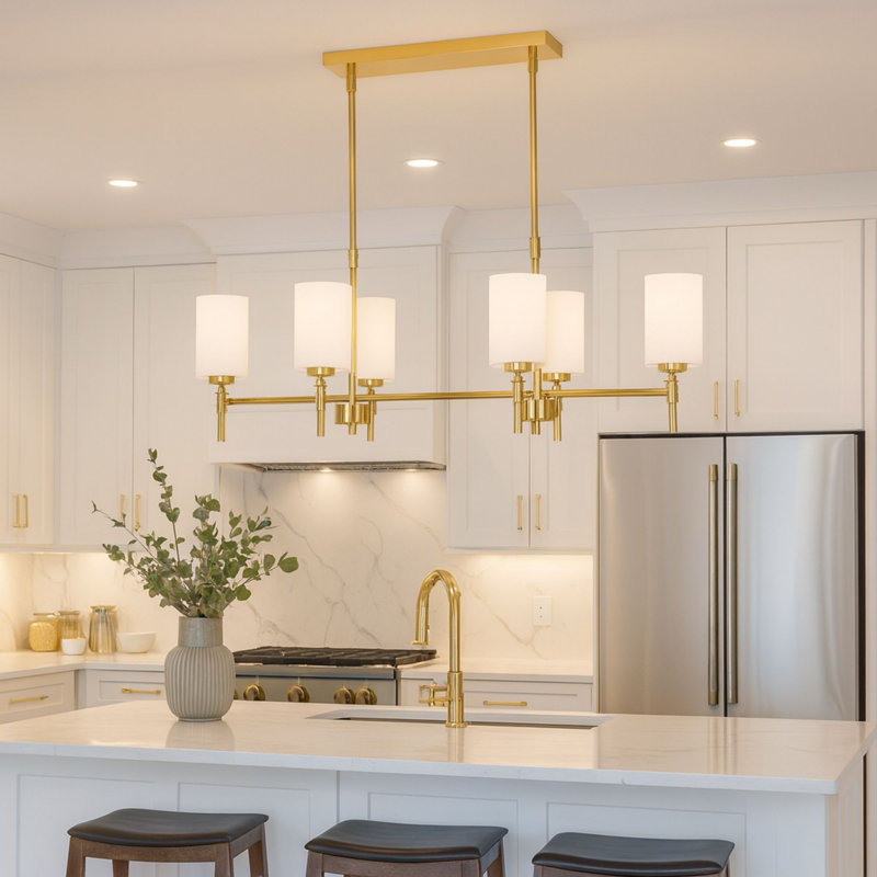Wexton 6-Light 12.63” Wide Chandelier, Opal White, Plated Gold