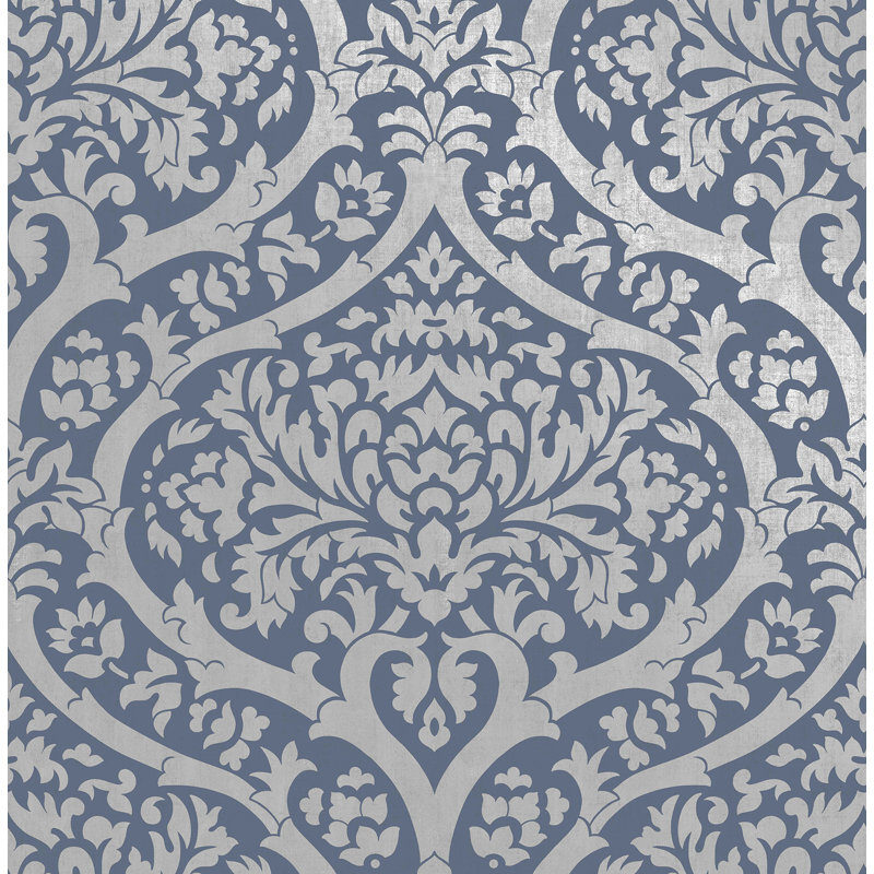 Rouleau de papier peint L 33 pi x l 20,5 po Touchet Damask, Bleu