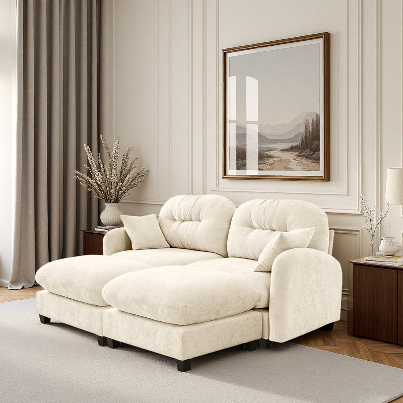 Canapé, canapé Cloud, avec 2 repose-pieds, Beige