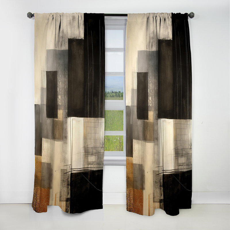 Black Mid Century Fusion II - Midcentury Curtain - Blackout Abstract Curtain - 1 Panels, 52" W x 120" L