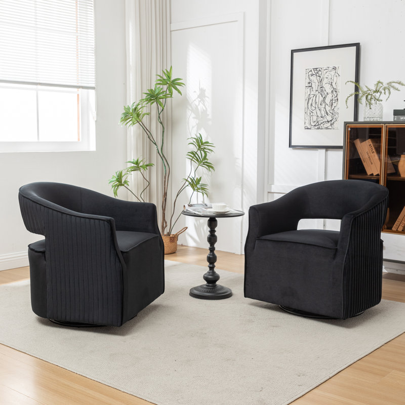 Fumiyo Velvet Swivel Barrel Chair, Black