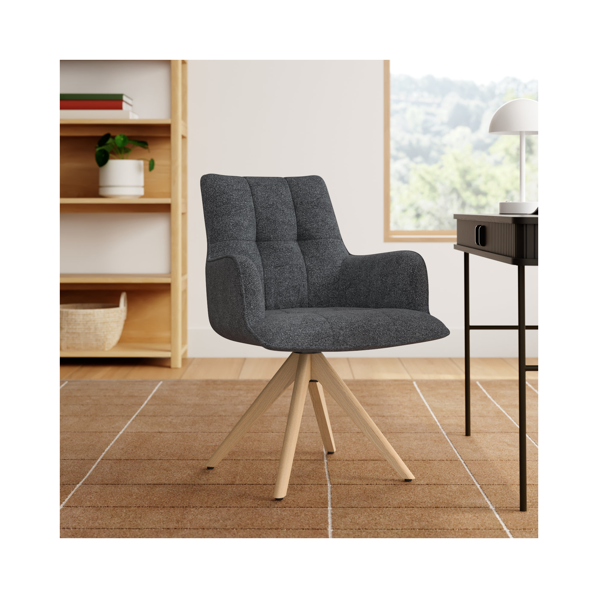 Swivel Office Chair, Dark Gray Basketweave