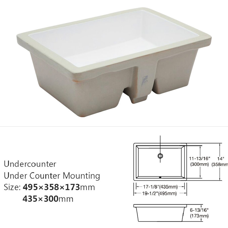 Quality White Ceramic Undermount Sink With Overflow - 19.5X14x6 Inch, Rectangular, Stain-, For Multiple Locations Bathroom 19.5X14x6", Stain , Home & Business