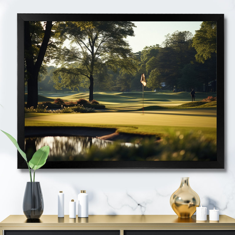 " Golf Putting Green Tranquility I ", 30" H x 40" W x 1.5" D, Black Picture Framed
