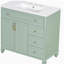 Meuble-lavabo de 36 po avec lavabo, armoire de salle de bain en bois massif vert avec tiroir rabattable, 3 tiroirs et 2 portes, conception élégante avec poignées en métal doré, meuble-lavabo moderne en bois aggloméré pour le rangement de la salle de bain
