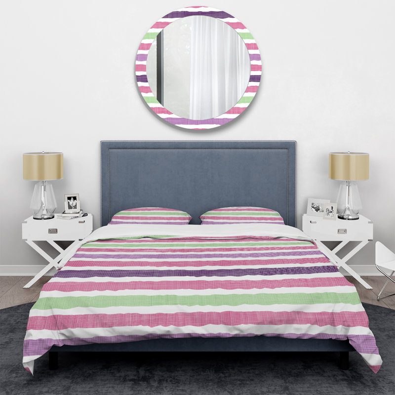 Ensemble de housse de couette en microfibre mauve / rose / vert 3 pièces, Housse de couette double / grand + 2 taies décora