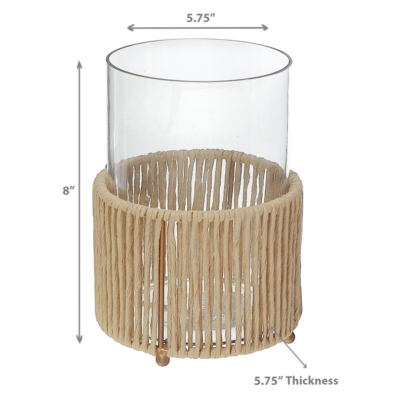 Ih Casadecor Raffia Tabletop Hurricane, 8" H x 5.75" W x 5.75" D