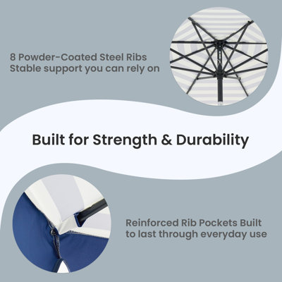 10 Ft Patio Umbrella, Scalloped Outdoor Table Market Umbrella With Tilt Adjustment, Crank, 8 Sturdy Ribs For Pool, Deck, Backyard