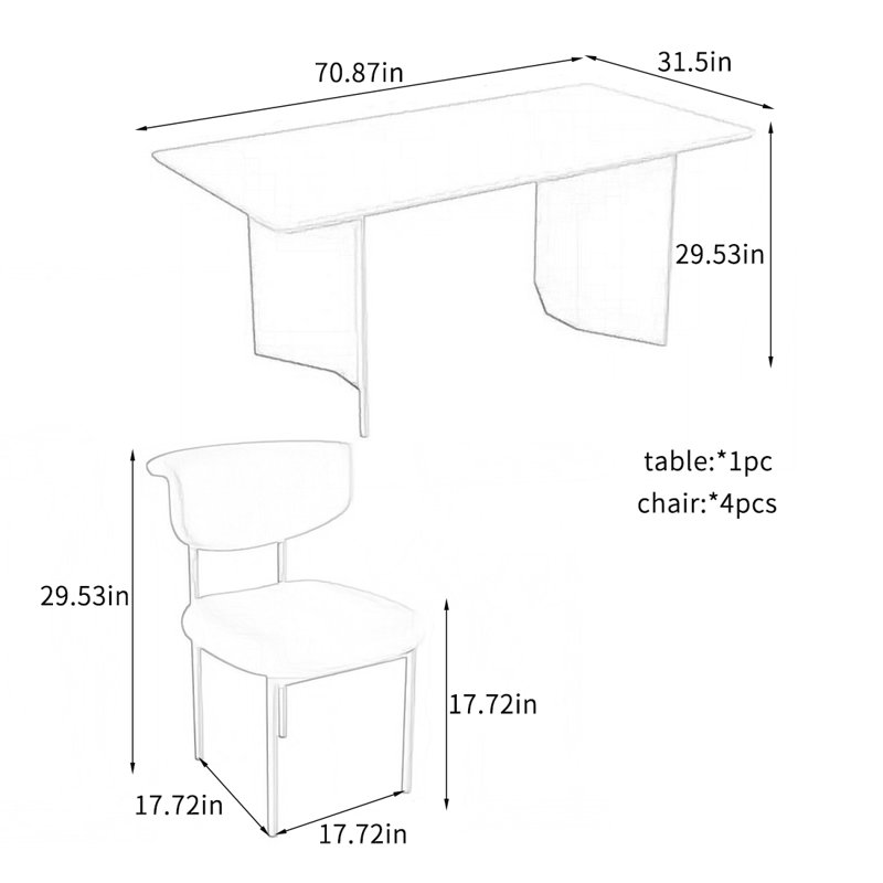 Cream Style Rectangular Dining Table Sets., 29.53"H x 70.87"L x 31.5"W