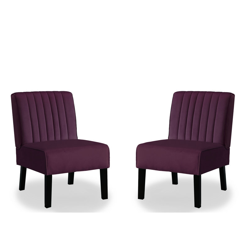 Chaises d'appoint modernes Mid-Century de 2 pièces, velours élégant, pieds en bois massif, pourpres pour la maison 2 pièces, revêtement en velours, chambre à coucher