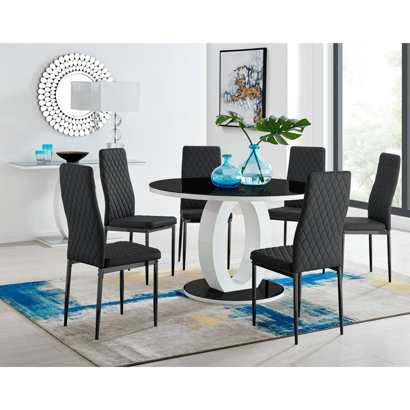 Ensemble de table de salle à manger 6 places Scottsmoor, 7 pièces : table, 6 chaises, Noir, Moutarde / Argent