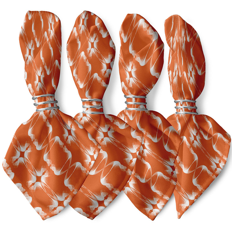 Barbuda Polyester Geometric Square Napkin, Orange
