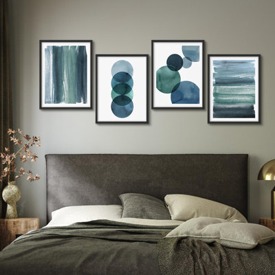 "Art abstrait minimaliste bleu et blanc, tons bleus et blancs modernes", 4 pièces