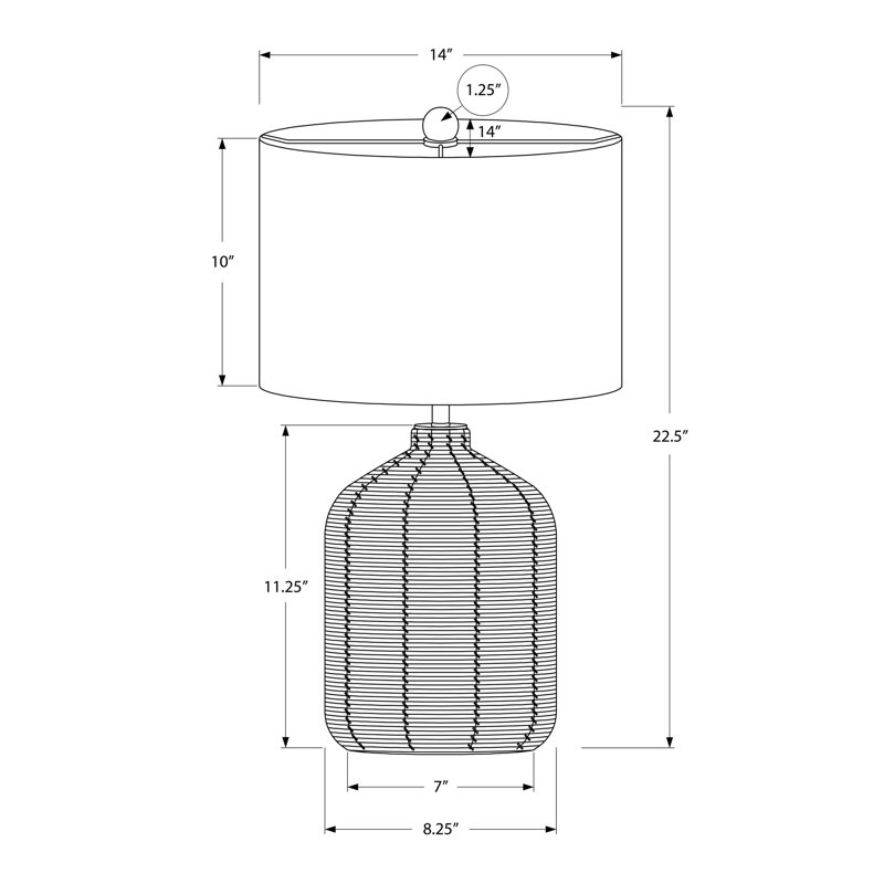 Lighting, H 23 po, lampe de table, rotin brun, abat-jour beige, moderne
