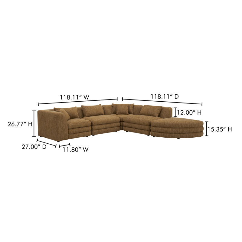 Donia 5 - Piece Upholstered Sectional, Amber Glow Mustard Tweed