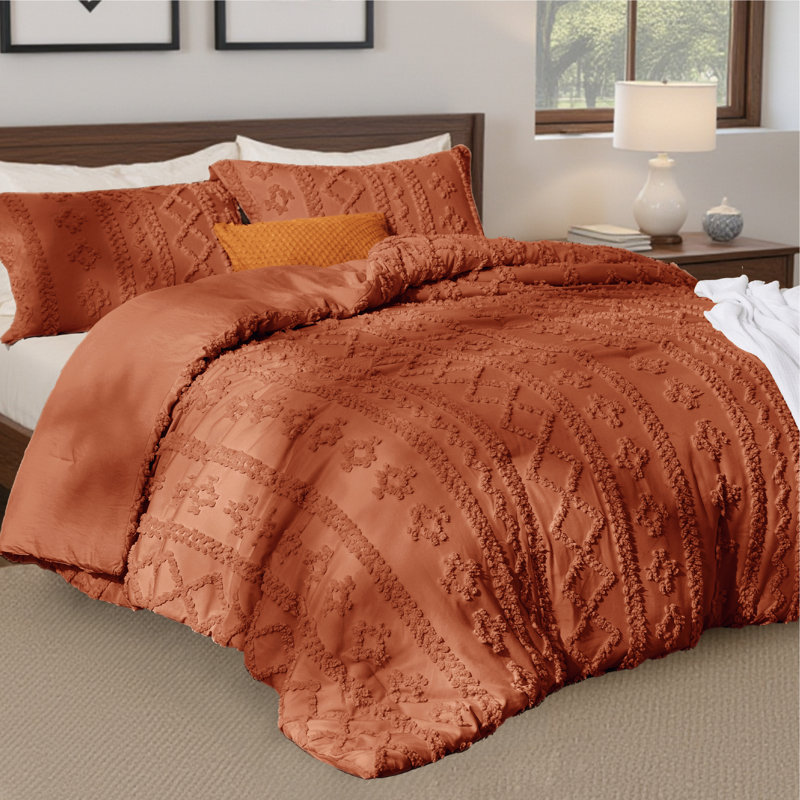 Ensemble d'édredon touffeté Boho, Lit double, Terracotta