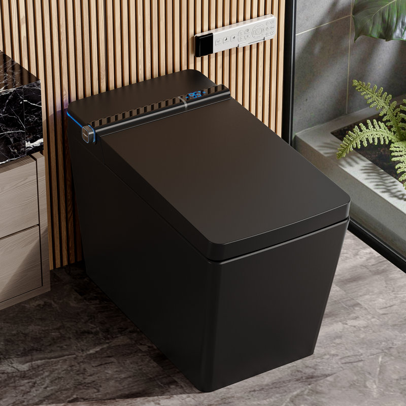 Toilette intelligente BCANHome Black Square avec lavage de bidet avancé, couvercle à ouverture automatique, chasse automatique à 1,28 GPF, siège chauffant à jet double siphon, lavage à chaud et sécheuse, fermeture en douceur, télécommande, stérilisation UV