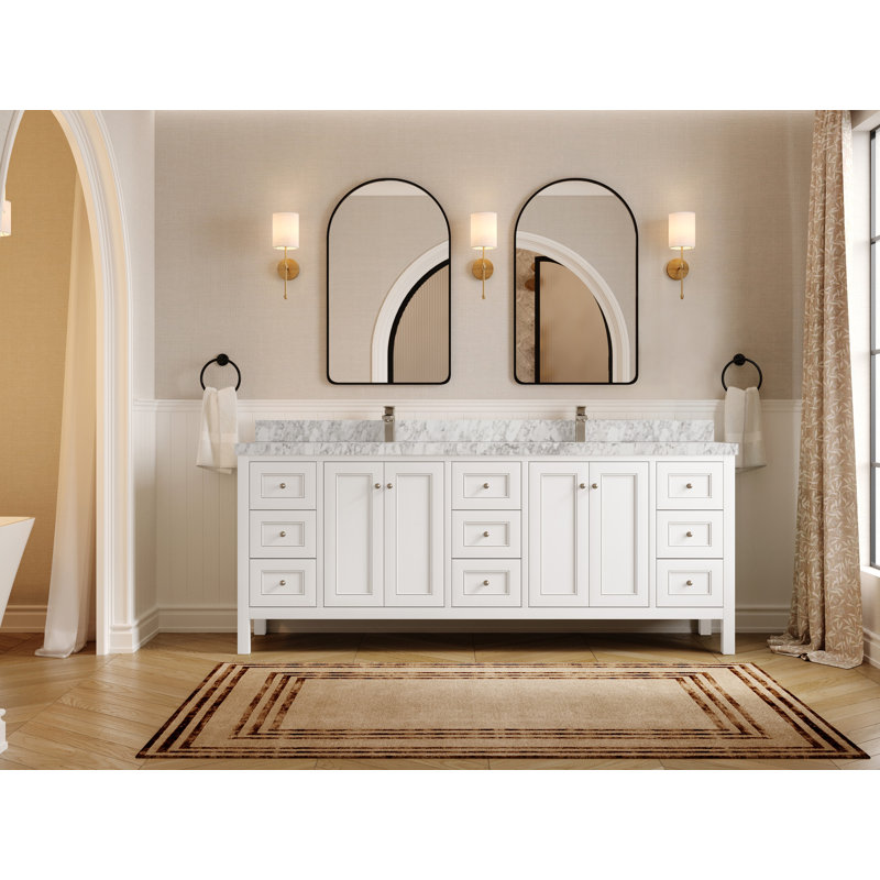 Nashville 84 In. W X 22 In. D Double Sink Bathroom Vanity With 2 In. Carrara Marble, White
