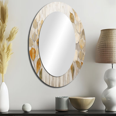 Beige Botanical Impressions II - miroir décoratif ovale abstrait sur métal