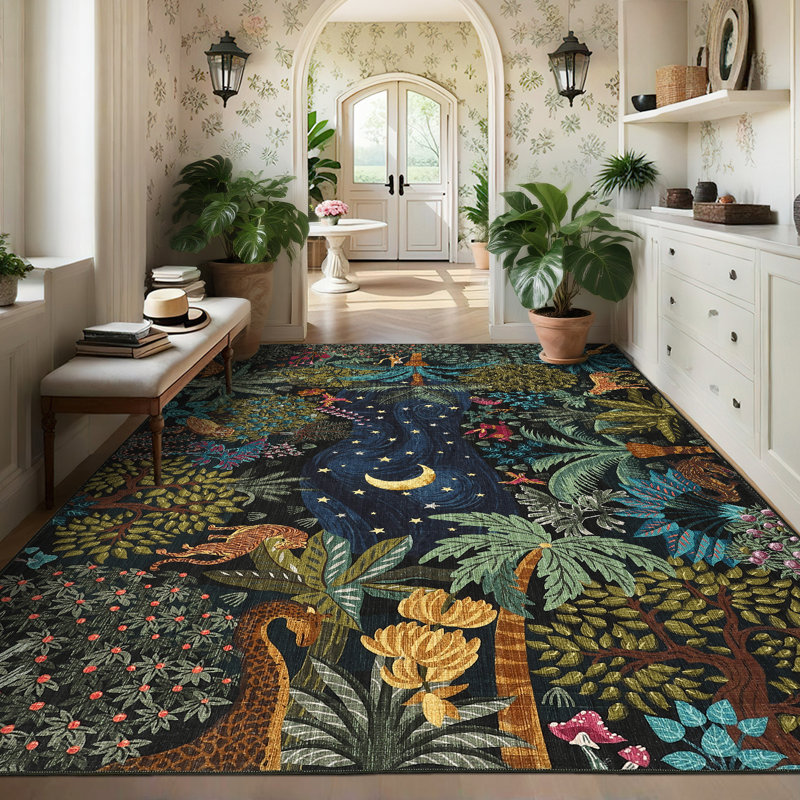 Tapis floral lavable à la machine avec envers en caoutchouc pour le salon Tapis antidérapant antidérapant pour le salon de la chambre à coucher