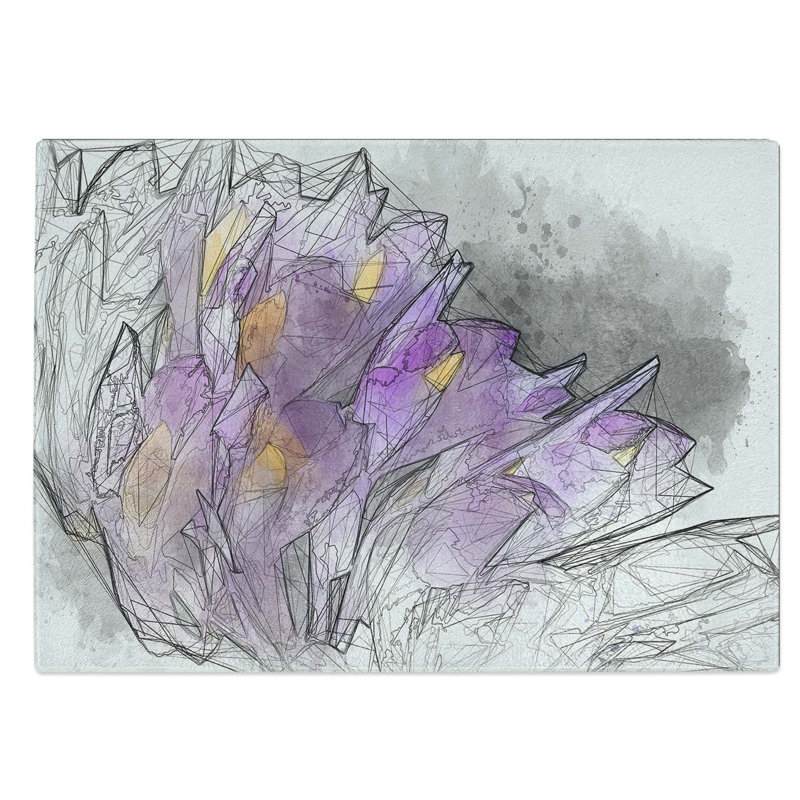Tempered Glass Wild Purple Orchid Flowers in Abstract Chopping Board, 28.5 cm W x 20 cm L