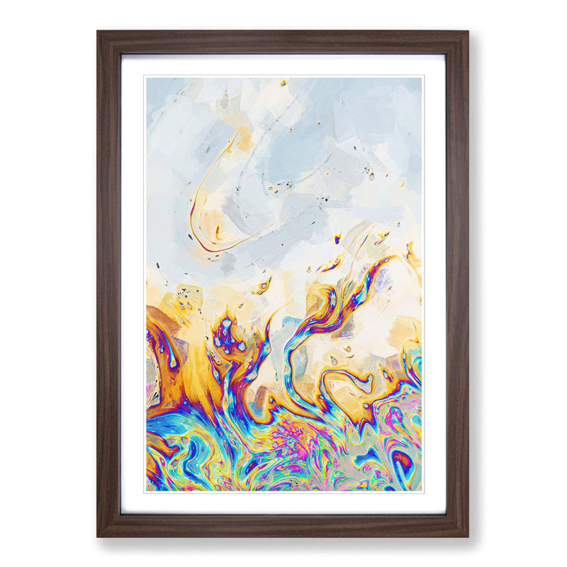 The Neon River in Abstract - Picture Frame Graphic Art Print, 48cm H x 36cm W x 2cm D, Walnut Framed
